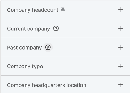 Snapshot of Company filters in LinkedIn 