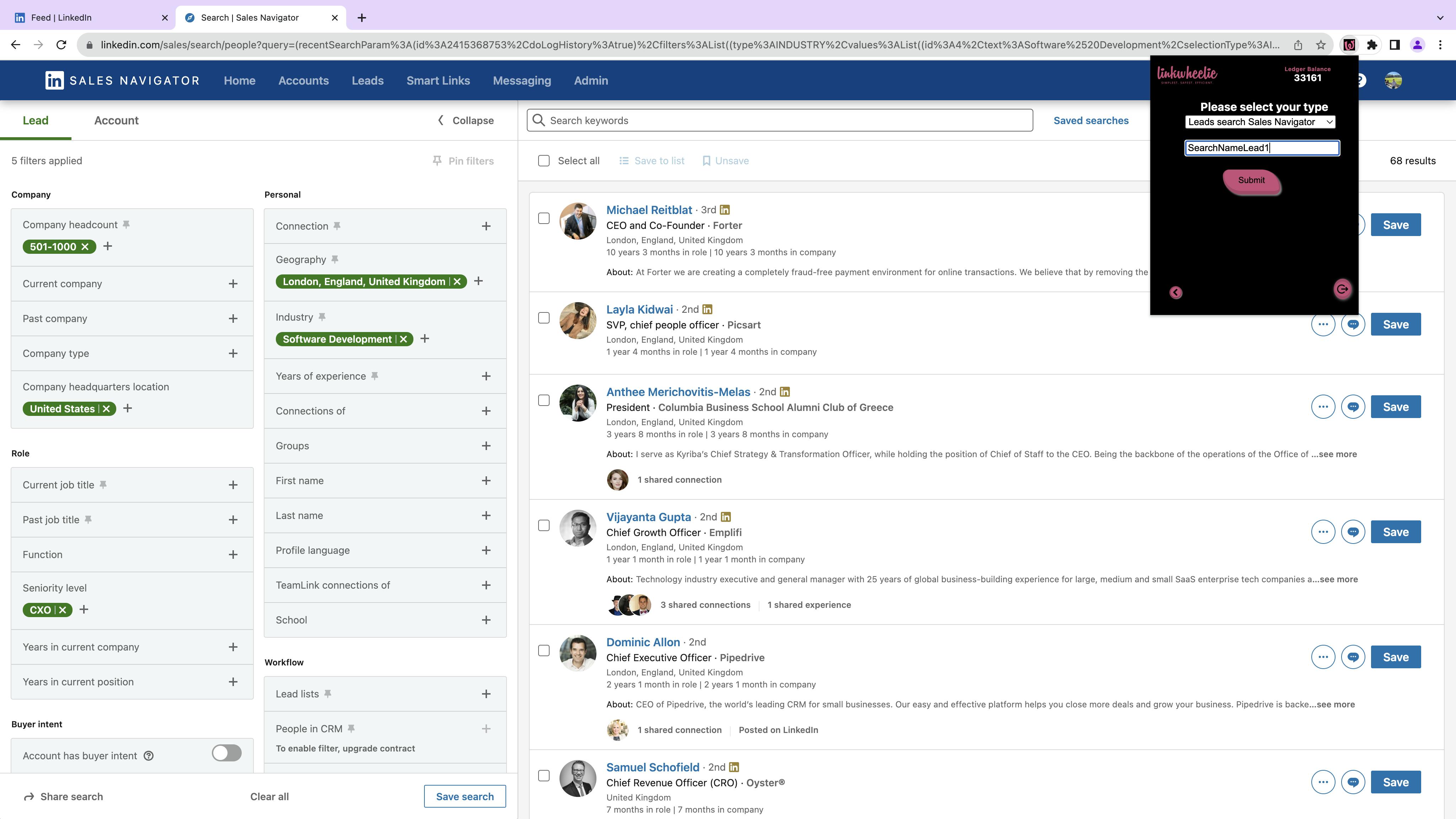 Scrape Now - Leads Search Sales Navigator - Submit